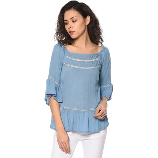 Purys Women Blue Solid Regular Top