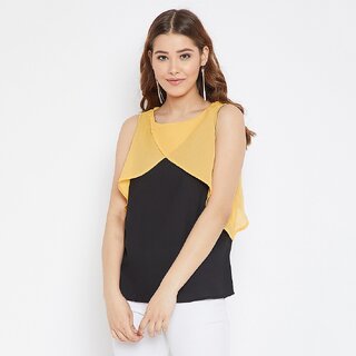 Purys Women Black Color Block Basic Top