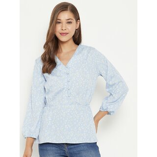 PURYS Women Blue Printed Regular Top