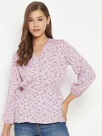 PURYS Women Pink Printed Regular Top