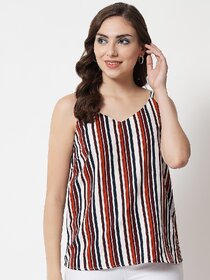 PURYS Women White Striped Regular Top