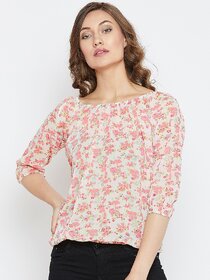 Purys Women Beige Printed Regular Top