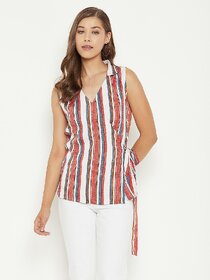 PURYS Women White Tie-Dye Wrap Top