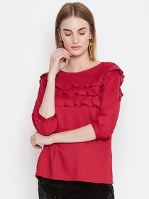 Purys Women Maroon Solid Regular Top