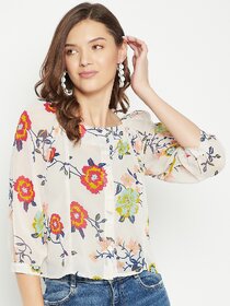 PURYS Women White Printed Basic Top