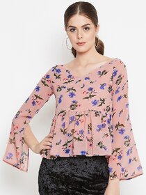 Purys Women Pink Printed Peplum Top