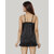 Women Fashionable Nightwear Set of Two, Nighty  Thong, Solid Satin Black - S