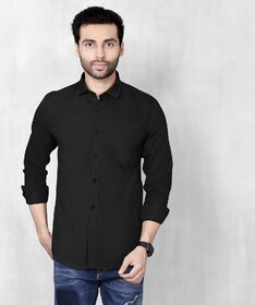 Baleshwar Men Black Solid Regular Fit Casual Shirt