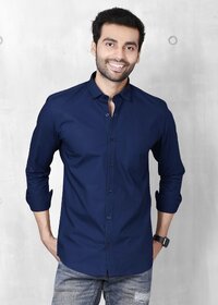 Baleshwar Men Dark Blue Solid Regular Fit Casual Shirt