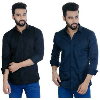 Baleshwar Men Multicolor Solid Slim Fit Casual Shirt (Pack of 2 Shirt)