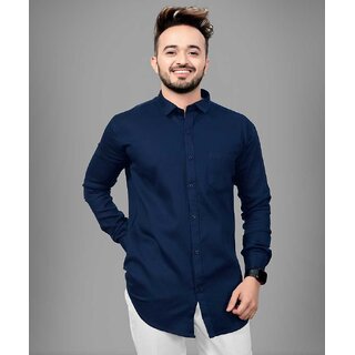 Baleshwar Men Blue Solid Slim Fit Casual Shirt