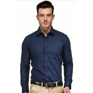 Baleshwar Men Dark Blue Solid Regular Fit Casual Shirt