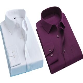 Baleshwar Men White Solid Casual Shirt (Pack of 2 )