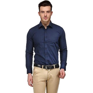 Baleshwar Men Navy Solid Formal Shirt (Pack of 1 )