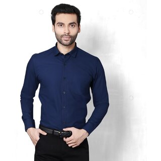 Baleshwar Men Dark Blue Solid Regular Fit Formal Shirt