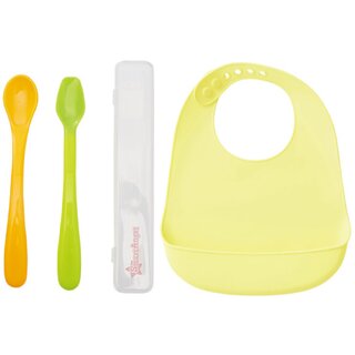 Smart Angel Japan Baby Feeding Spoon Set With Case (2 Pieces) and Waterproof Silicone Apron / Bib For Kids, Combo Set