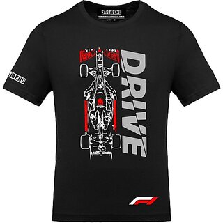 Fastbend Mens Black Printed Cotton Blend Round Neck T-Shirt