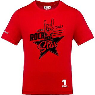 RusselMania Men Printed, Typography Round Neck Red T-Shirt