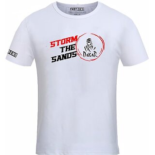 Fastbend Mens White Printed Cotton Blend Round Neck T-Shirt