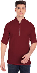 Vida Loca Maroon Cotton Solid Slim Fit Full Sleeves Shirt For Mens