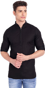 Vida Loca Black Cotton Solid Slim Fit Full Sleeves Shirt For Mens