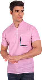 Vida Loca Light Pink Cotton Solid Slim Fit Half Sleeves Shirt For Mens