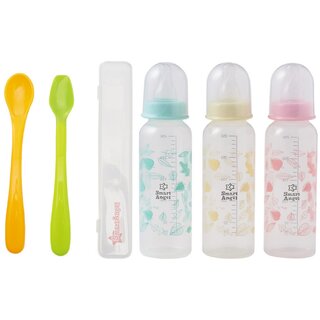 Smart Angel Japan Baby Feeding Spoon Set With Case (2 Pieces)  Baby Feeding Bottle (Pack of 3, 250ml Each), Combo Set