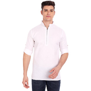 Vida Loca White Cotton Solid Slim Fit Full Sleeves Shirt For Mens