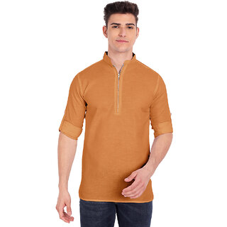 Vida Loca Golden Cotton Solid Slim Fit Full Sleeves Shirt For Mens