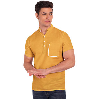 Vida Loca Yellow Cotton Solid Slim Fit Half Sleeves Shirt For Mens