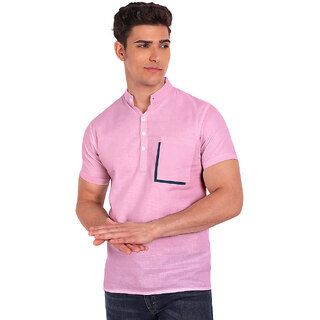 Vida Loca Light Pink Cotton Solid Slim Fit Half Sleeves Shirt For Mens