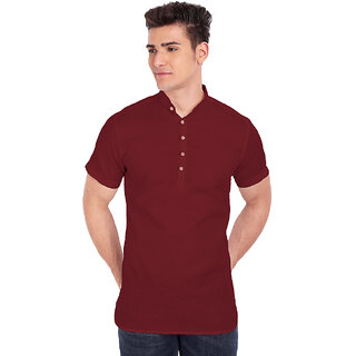 Vida Loca Maroon Cotton Solid Slim Fit Half Sleeves Shirt For Mens