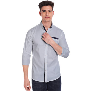 Vida Loca Grey Cotton Solid Slim Fit Full Sleeves Shirt For Mens