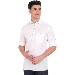 Vida Loca White Cotton Solid Slim Fit Full Sleeves Shirt For Mens