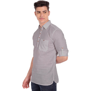 Vida Loca Grey Cotton Solid Slim Fit Full Sleeves Shirt For Mens