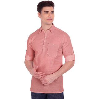 Vida Loca Peach Cotton Solid Slim Fit Full Sleeves Shirt For Mens