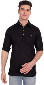 Vida Loca Black Cotton Solid Slim Fit Full Sleeves Shirt For Mens