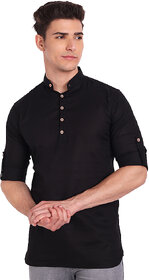 Vida Loca Black Cotton Solid Slim Fit Full Sleeves Shirt For Mens