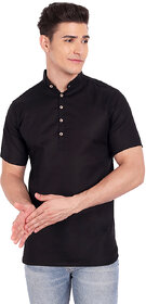 Vida Loca Black Cotton Solid Slim Fit Half Sleeves Shirt For Mens
