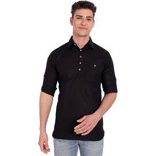 Vida Loca Black Cotton Solid Slim Fit Full Sleeves Shirt For Mens