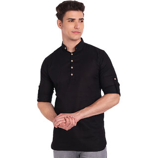 Vida Loca Black Cotton Solid Slim Fit Full Sleeves Shirt For Mens