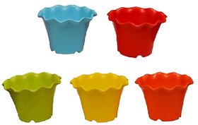 Multicolor Plastic Flower Design Plant Pots 4 inch Set of 5 by Takson Sales (Assorted Colors)