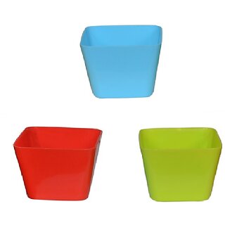 Set of 3 Plant Pots - Square Design (4 Inch)-Assorted Colours