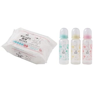 Smart Angel Japan Baby Diaper Wipes (60 Unscented Wipes) and Baby Feeding Bottle (Pack of 3, 250ml Each) Combo Set