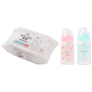 Smart Angel Japan Baby Diaper Wipes (60 Unscented Wipes) and Baby Feeding Bottle (Pack of 2, 250ml Each) Combo Set