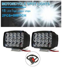 Love4ride Bike Auto Bike Headlights Fog Lights with Switch For All Motorcycles 15 Led(Free ON/OFF Switch) (Pack of 2)