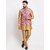Hey Cross Mens Silk Blend Copper Kurta With Pyjama  Pink Printed Nehru Jacket