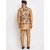 Hey Cross Mens Silk Blend Copper Kurta With Pyjama  Yellow Printed Nehru Jacket