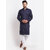 Hey Cross Mens Navy Blue Solid Kurta with White Churidaar Pyjama