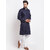 Hey Cross Mens Navy Blue Solid Kurta with White Churidaar Pyjama